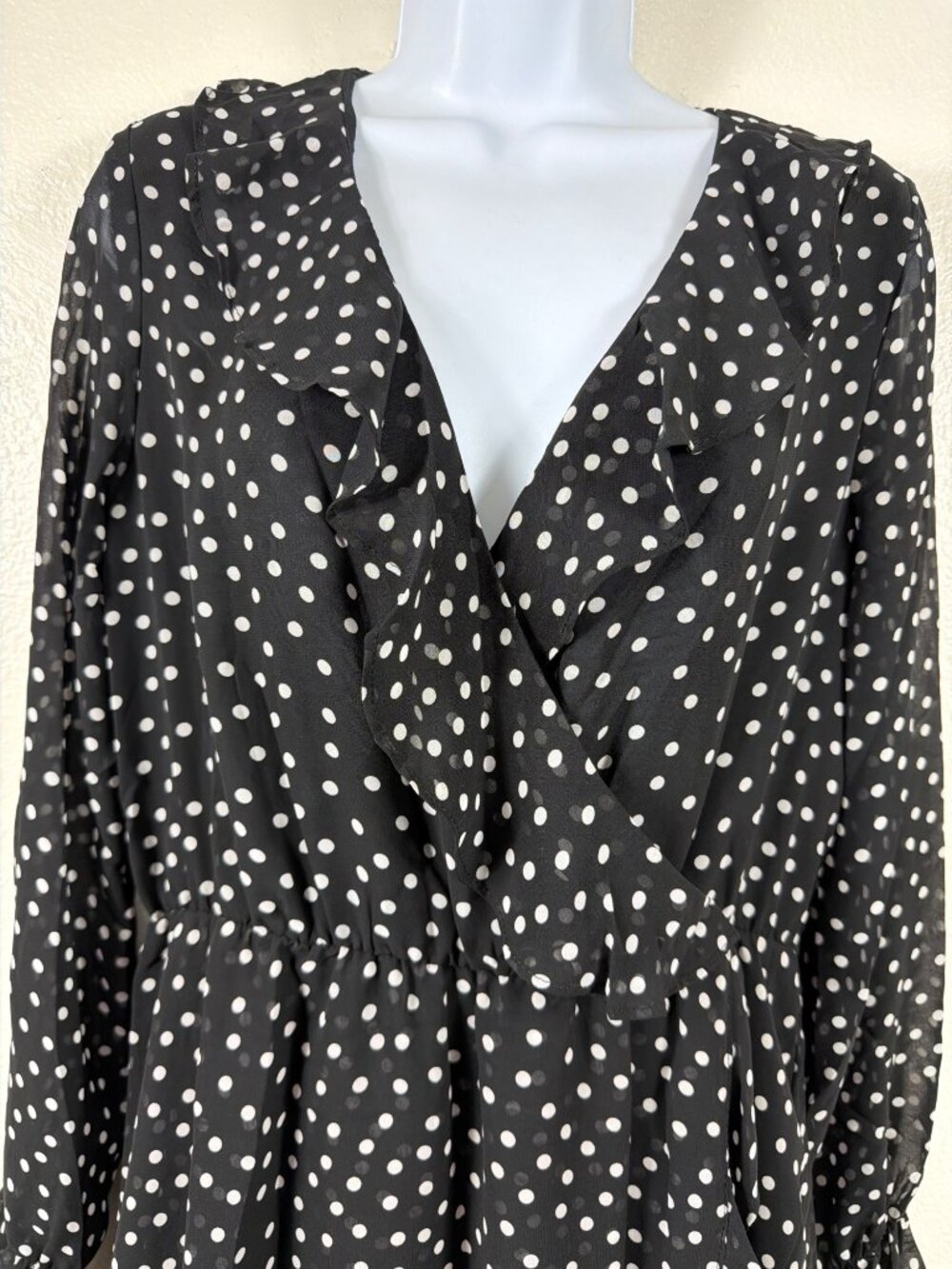 H&M Polka Dot Ruffle Wrap Dress Sheer Sleeve NWT Size US 12 - Picture 5 of 16